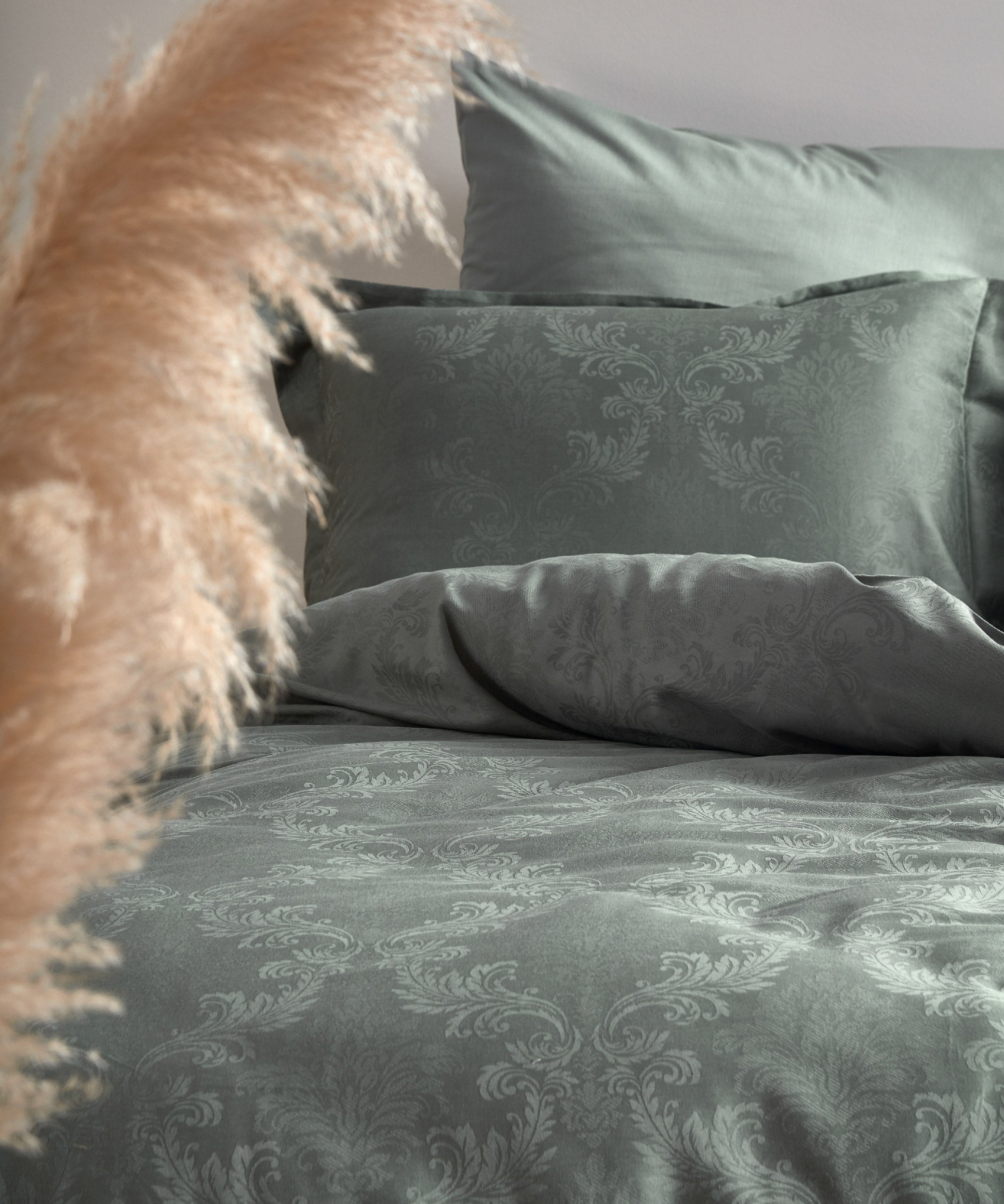 %100 Pamuk Jakarlı Nevresim Takımı Hoten - Natural Green