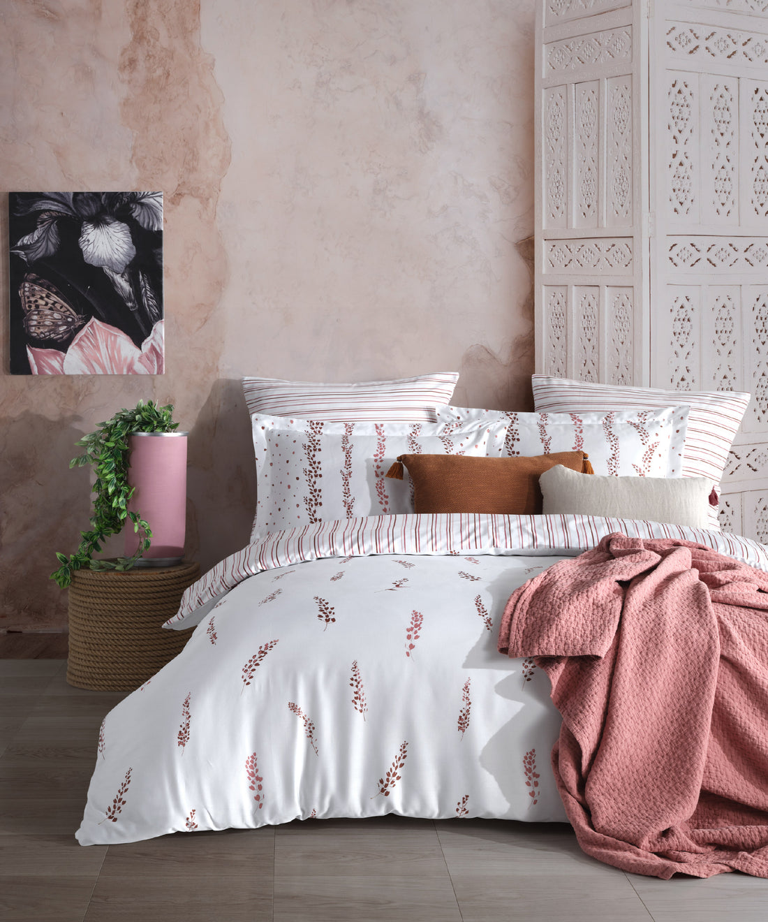 %100 Pamuk Baskılı Saten Nevresim Takımı - Kilyos Pembe