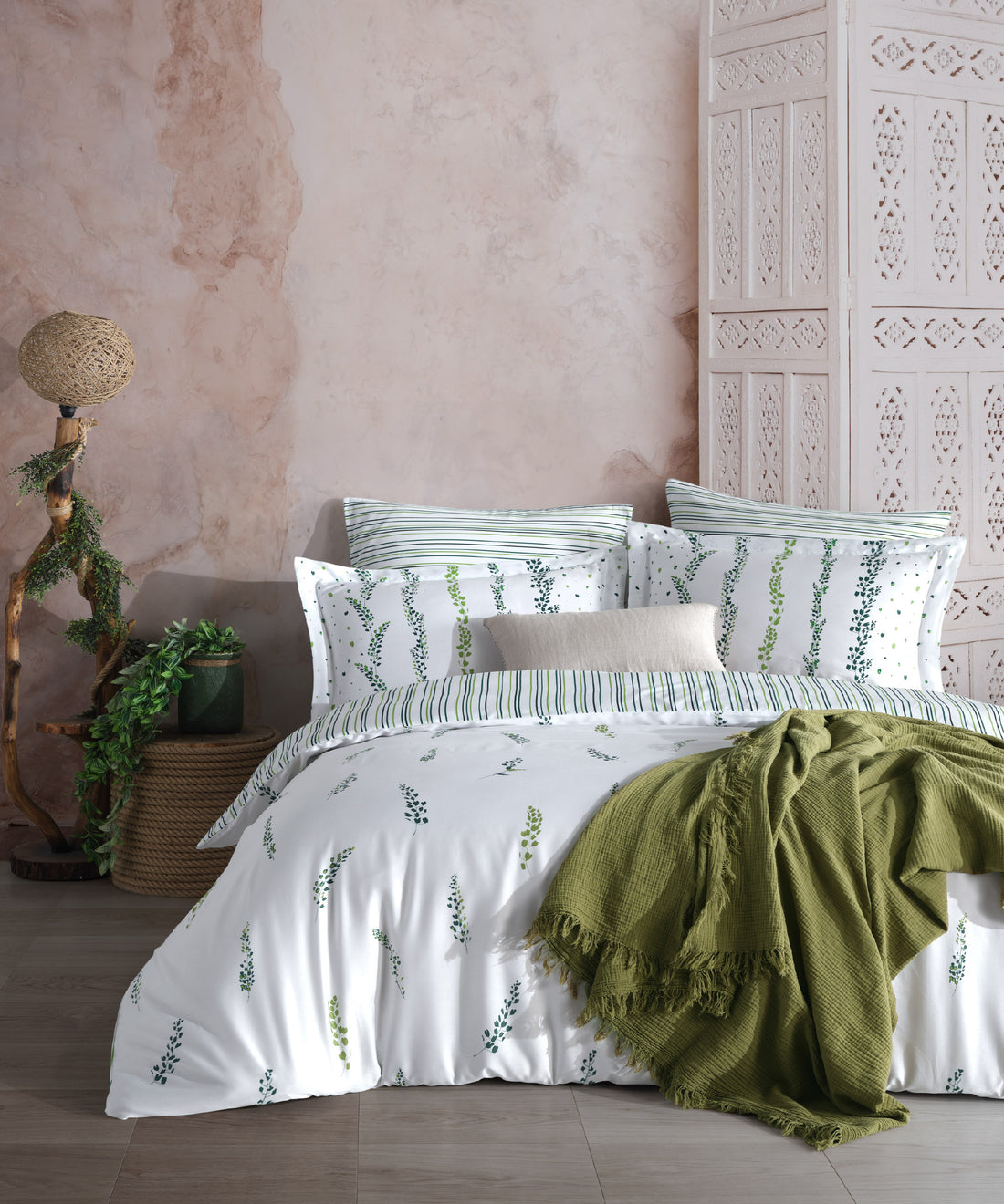 %100 Pamuk Baskılı Saten Nevresim Takımı - Kilyos Yeşil