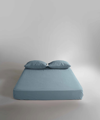 Stonewash 100% Yıkanmış Pamuk Çarşaf Set Mineral Blue