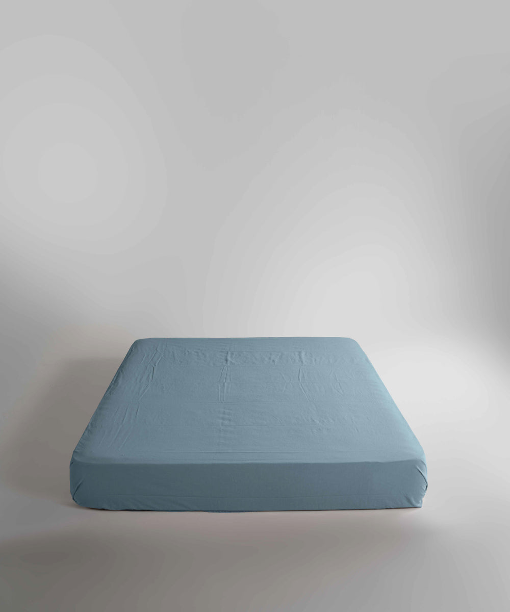 Stonewash 100% Yıkanmış Pamuk Çarşaf Set Mineral Blue