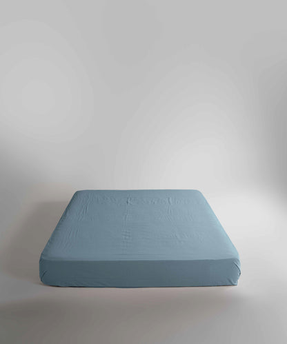 Stonewash 100% Yıkanmış Pamuk Çarşaf Set Mineral Blue