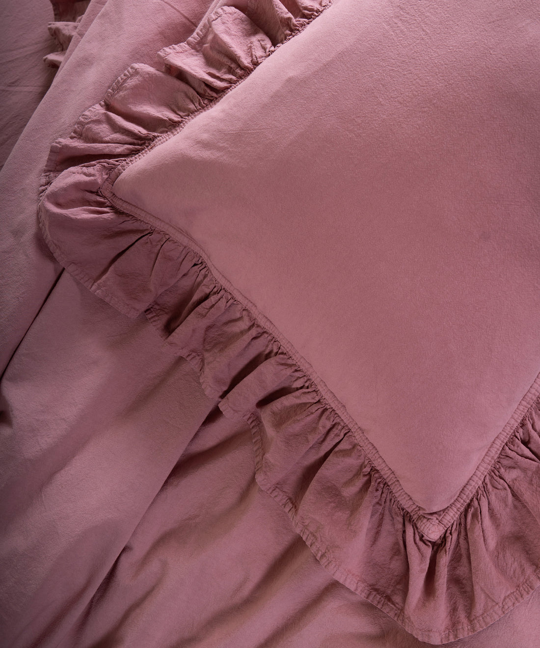 Stonewash Exclusive 100% Soft Pamuk Yastık Kılıfı Fırfırlı Old Rose