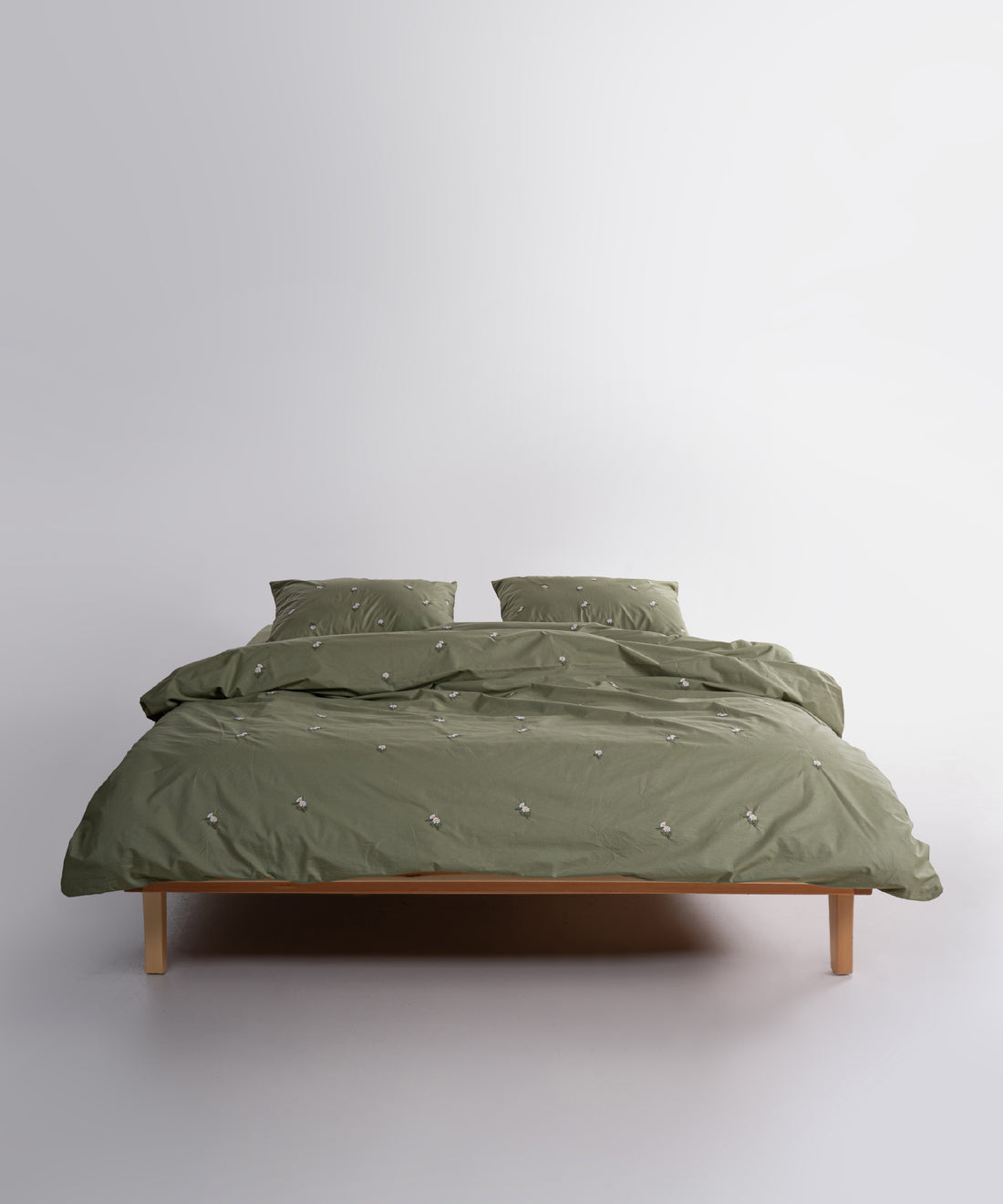 Papatya 100% Pamuk Nakışlı Nevresim Takımı - Olive