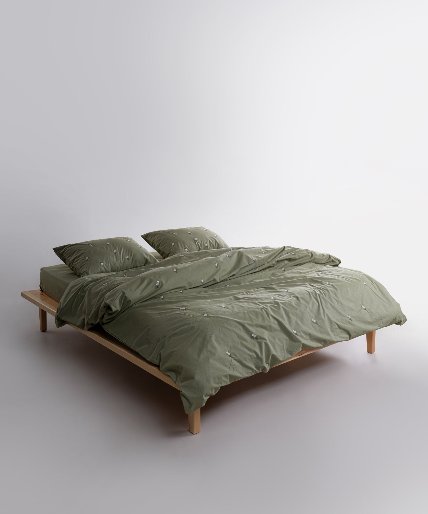 Papatya 100% Pamuk Nakışlı Nevresim Takımı - Olive