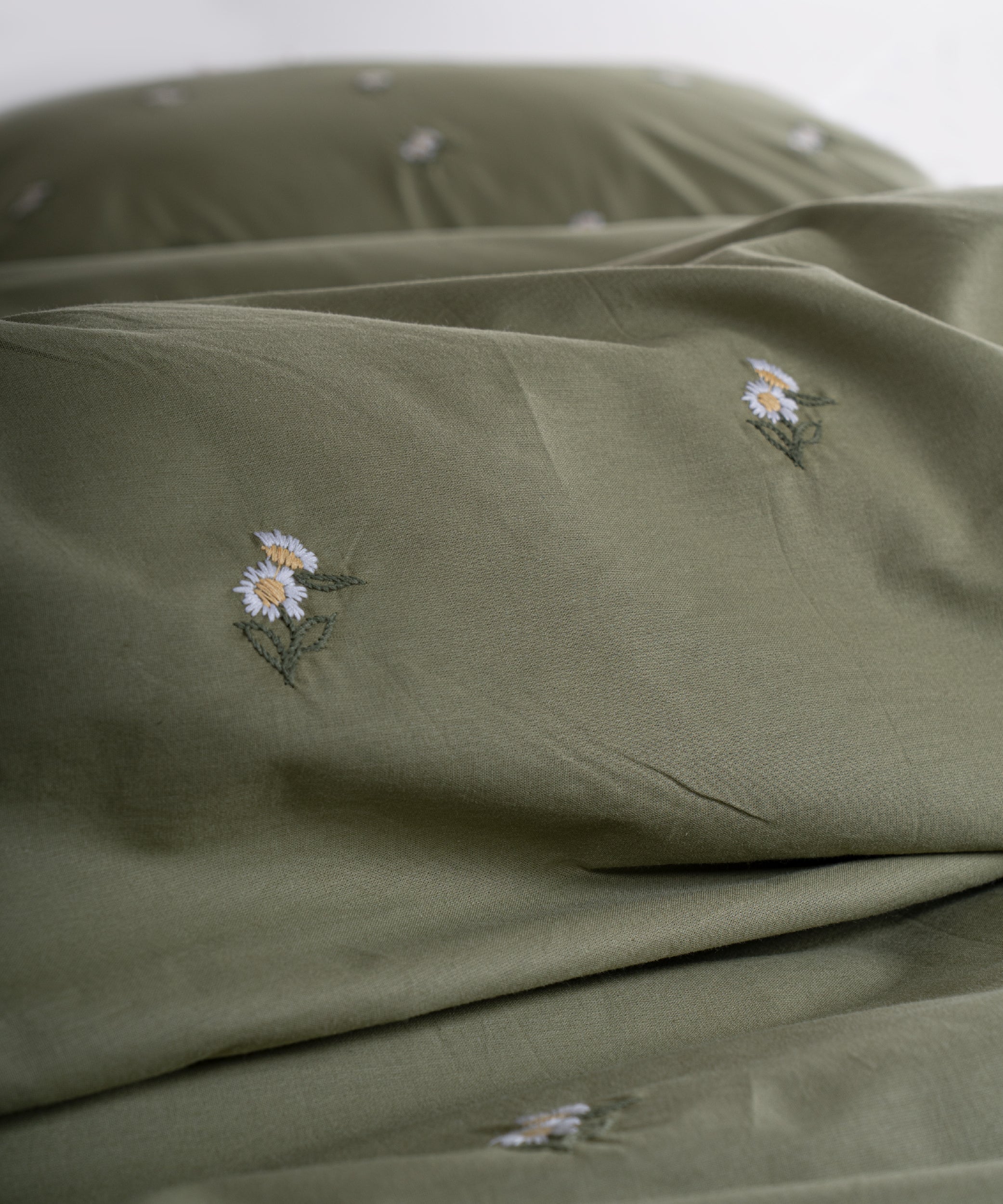 Papatya 100% Pamuk Nakışlı Nevresim Takımı - Olive