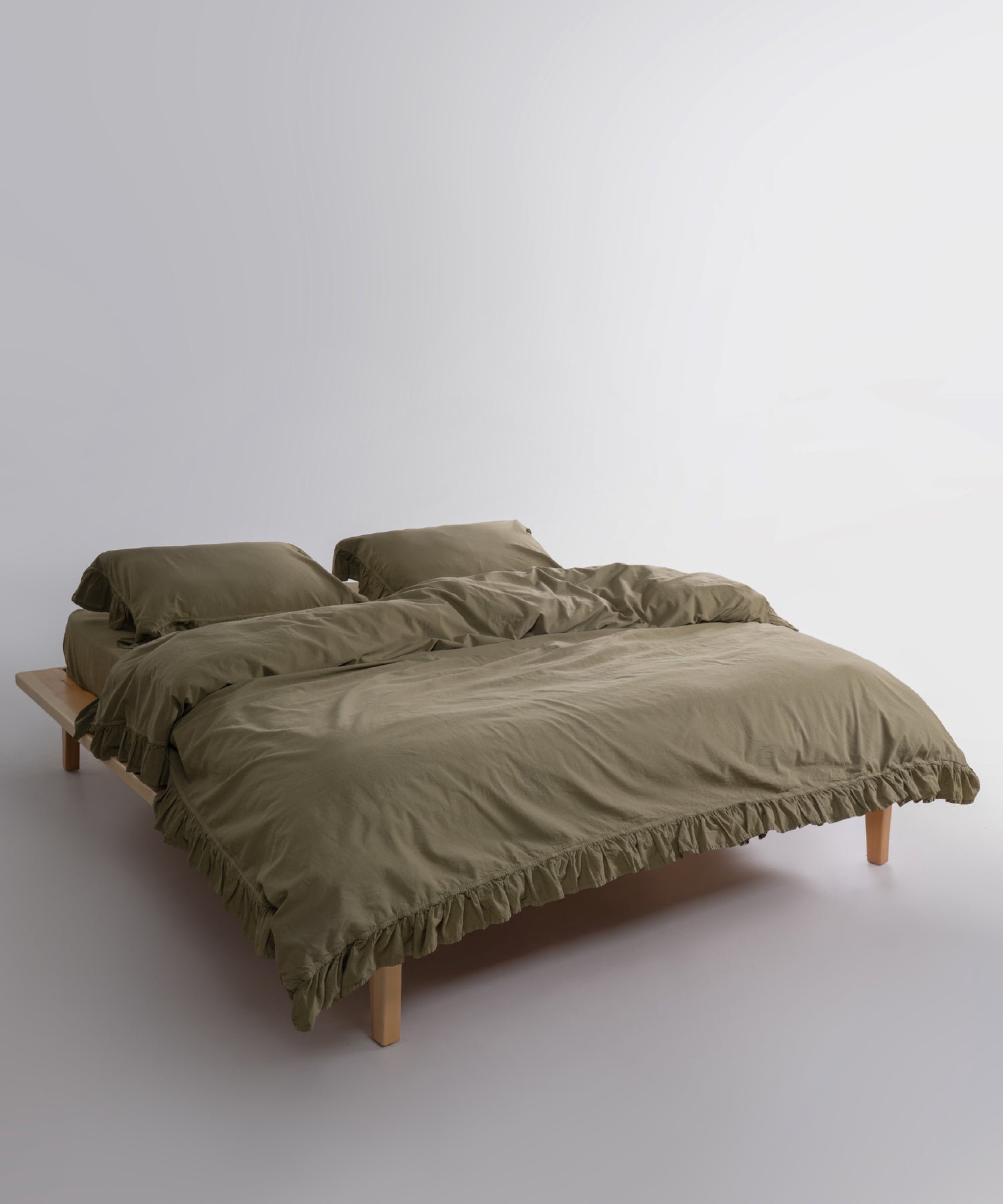 Exclusive Stonewash 100% Yıkanmış Pamuk Nevresim Seti Olive