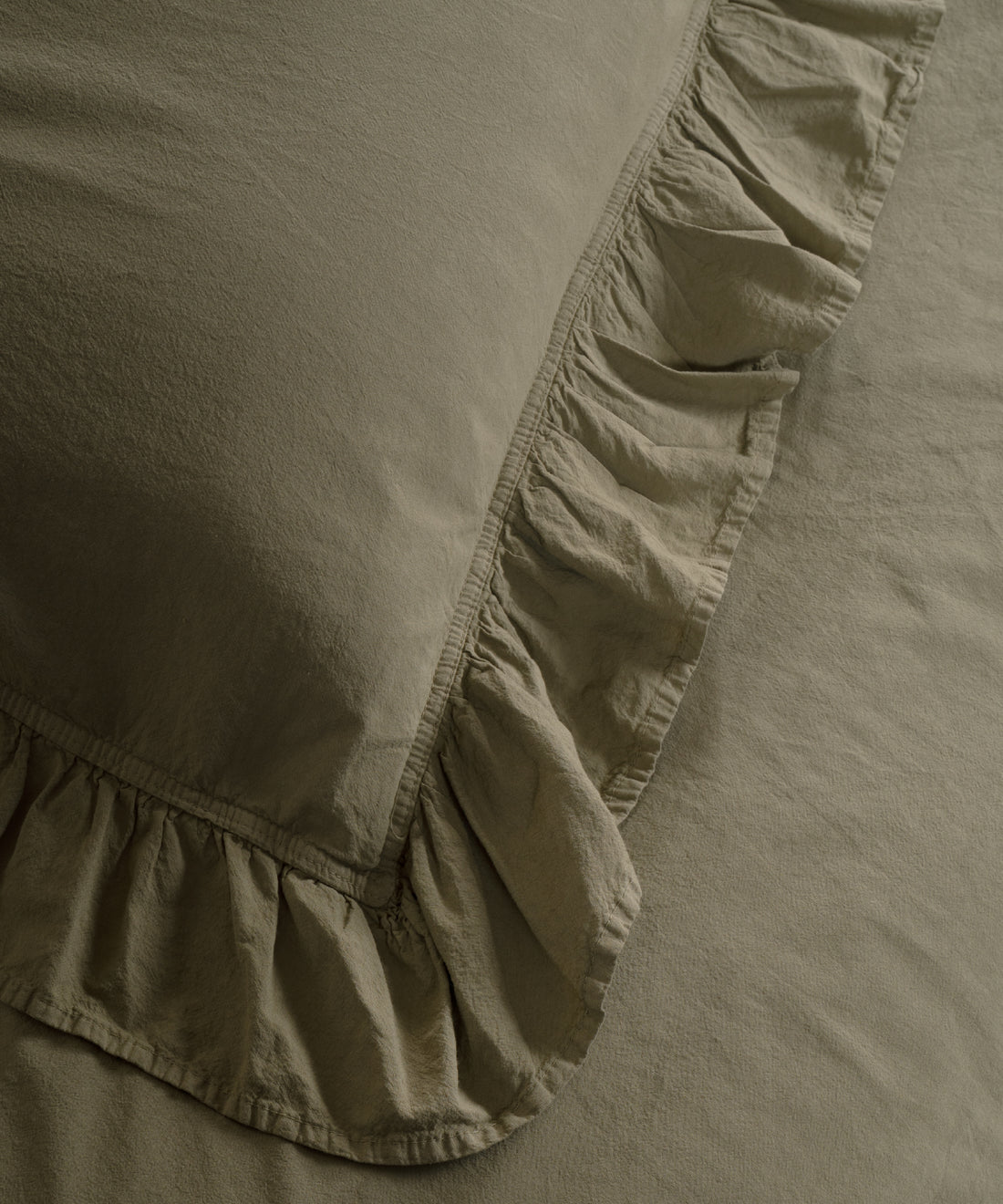 Stonewash Exclusive 100% Soft Pamuk Yastık Kılıfı Fırfırlı Olive