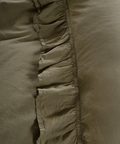 Stonewash Exclusive 100% Soft Pamuk Yastık Kılıfı Fırfırlı Olive