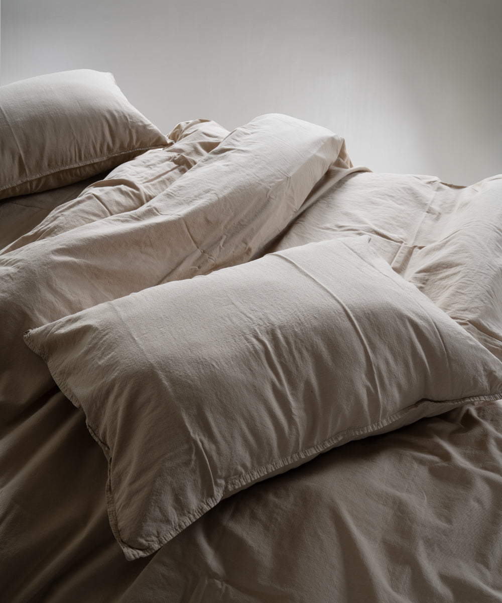 Stonewash 100% Yıkanmış Pamuk Nevresim Takımı Oxford Tan