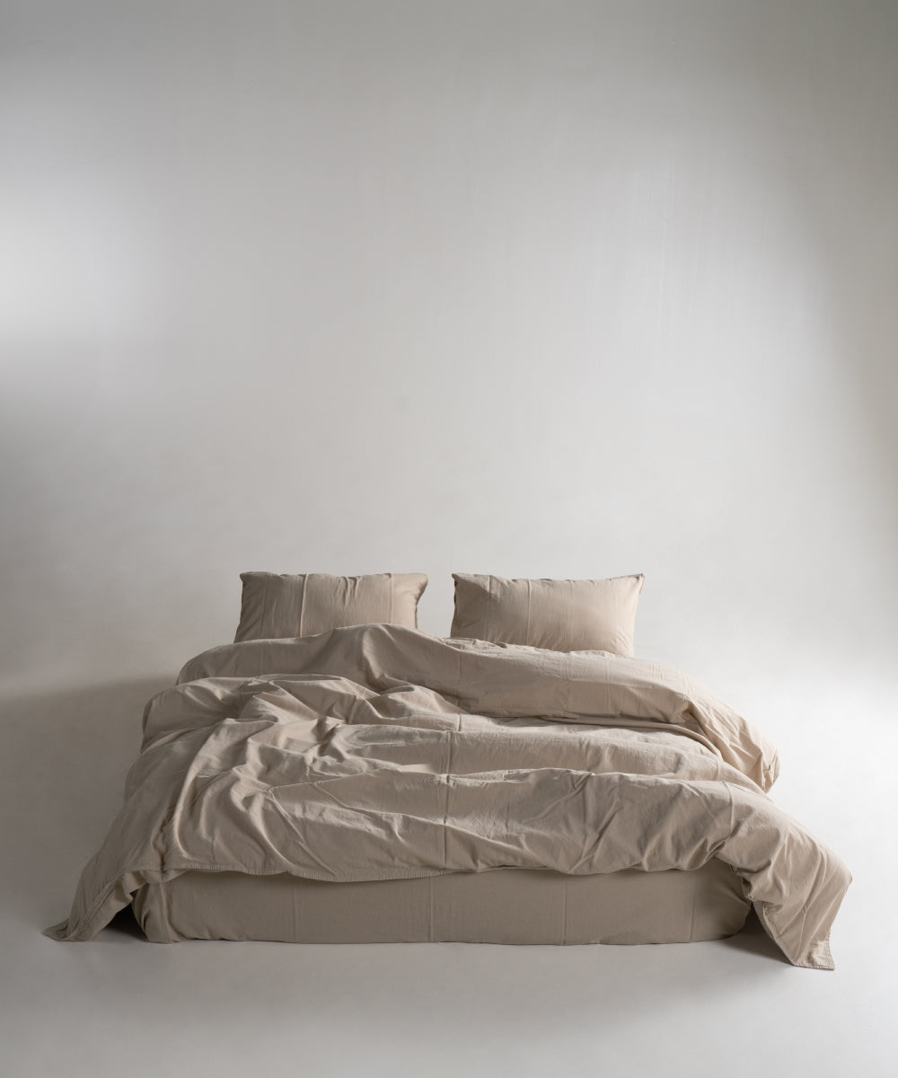 Stonewash 100% Yıkanmış Pamuk Nevresim Takımı Oxford Tan