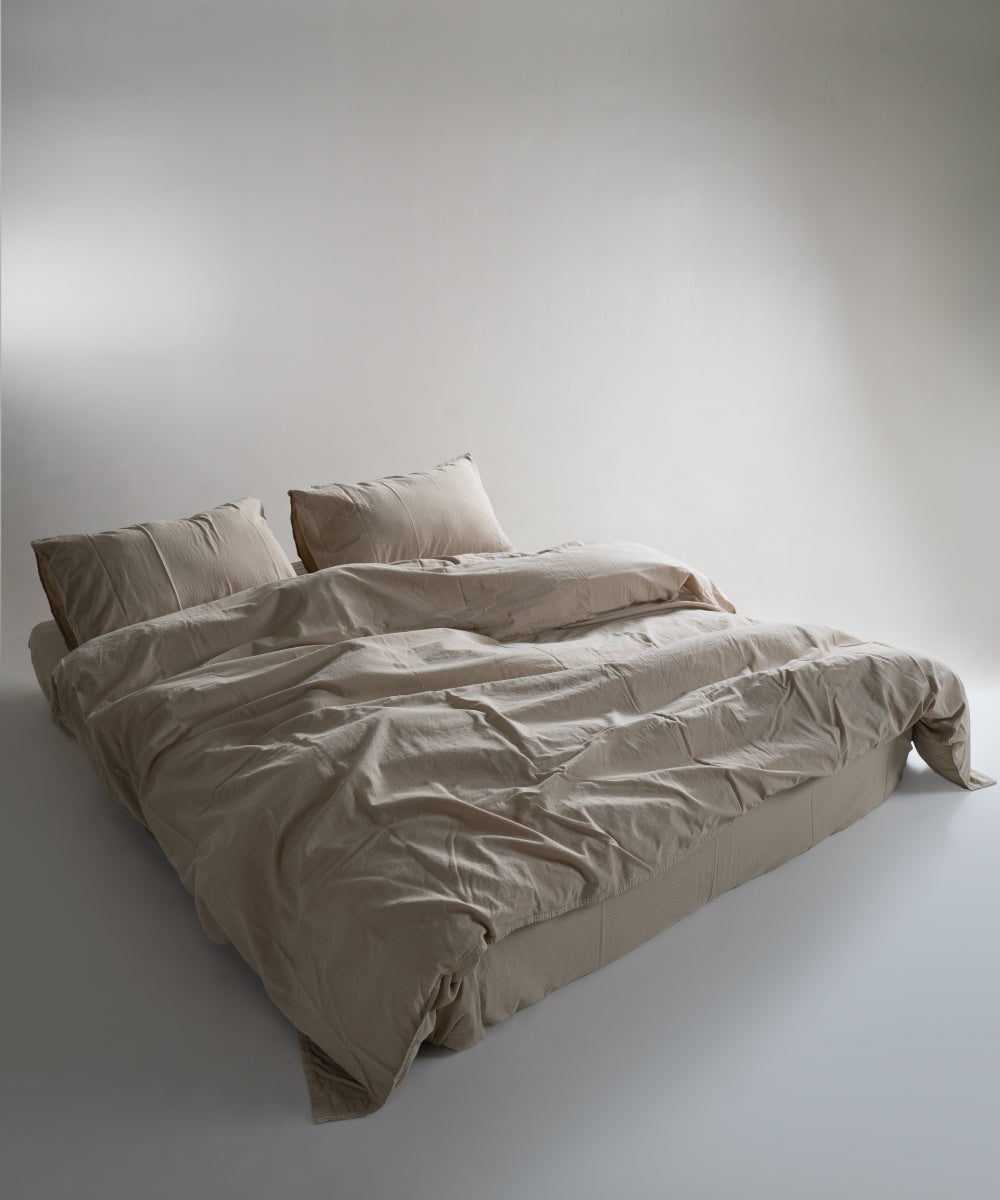 Stonewash 100% Yıkanmış Pamuk Nevresim Takımı Oxford Tan