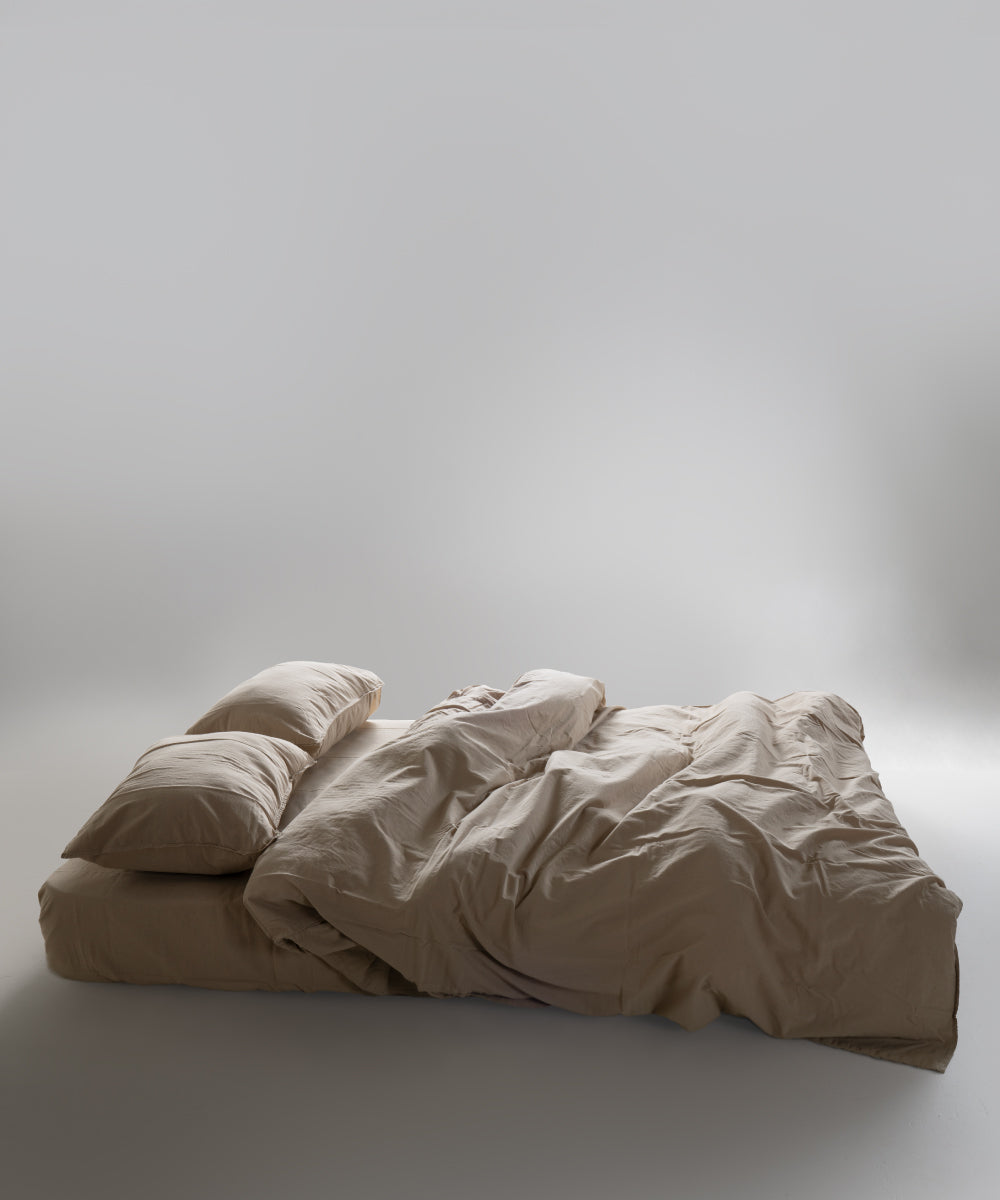 Stonewash 100% Yıkanmış Pamuk Nevresim Takımı Oxford Tan