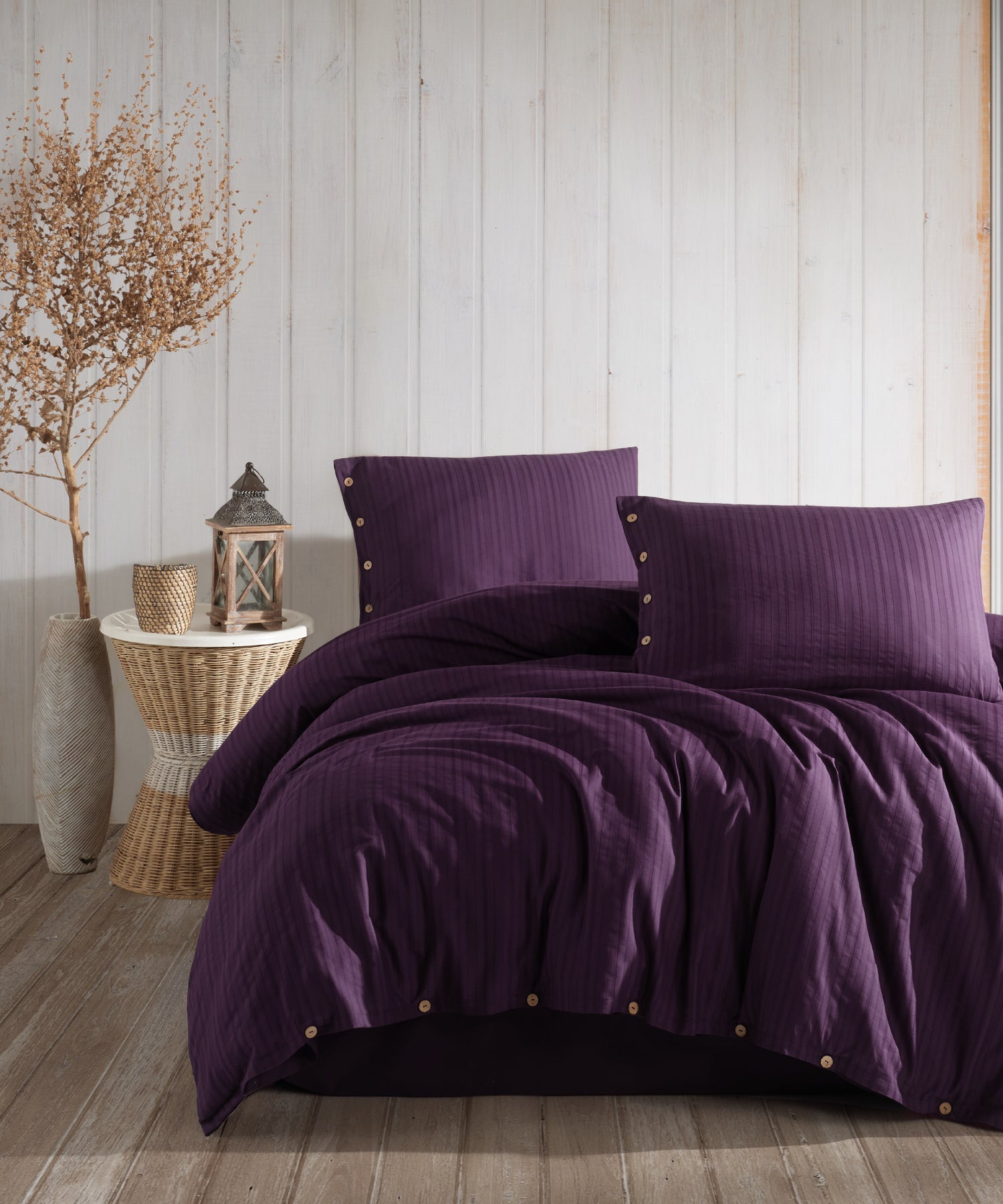 %100 Pamuk Jakarlı Nevresim Takımı Paradiso - Mor