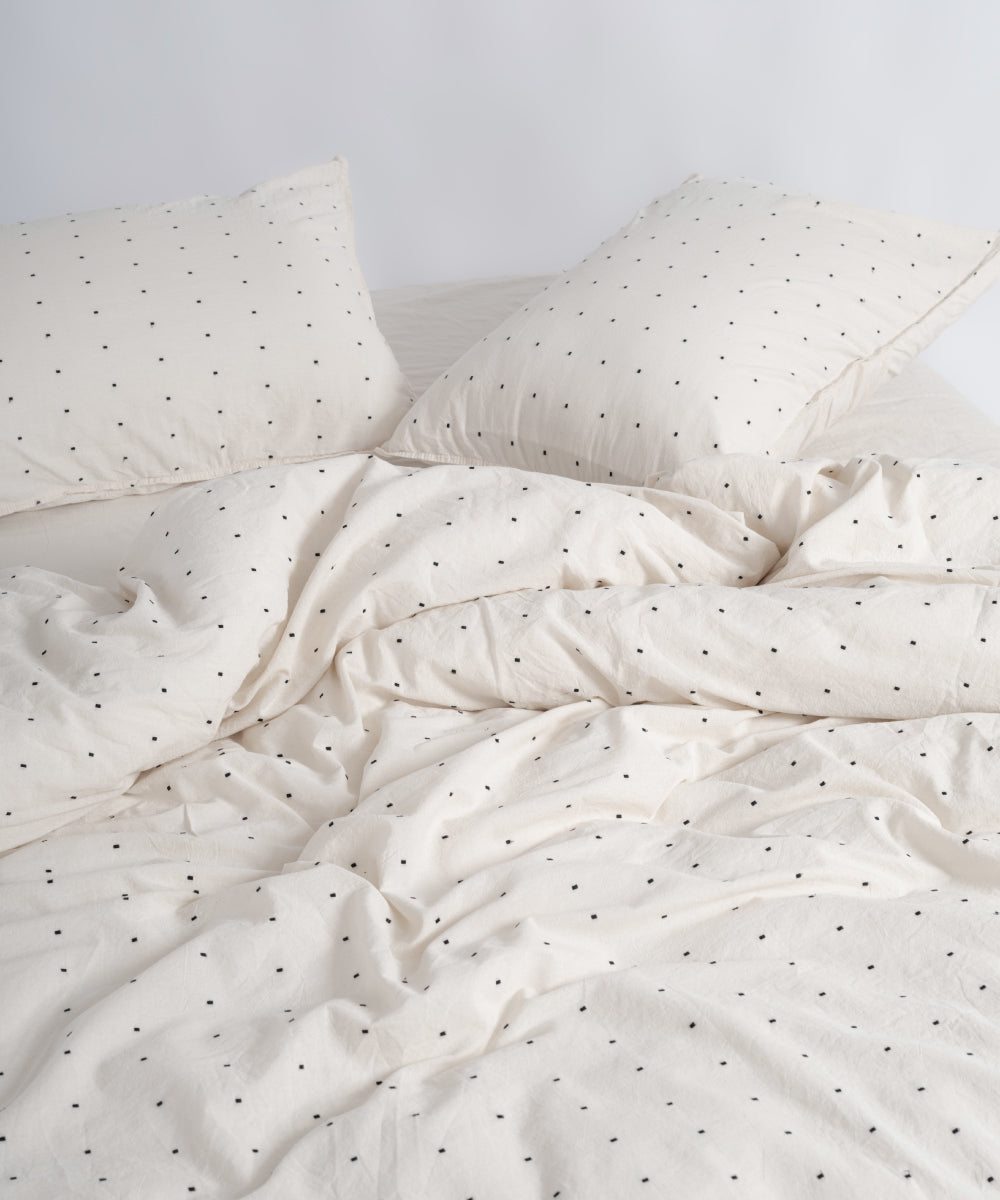 İpliği boyalı noktalı %100 pamuk kumaş dokusu garmentwash nevresim takımı