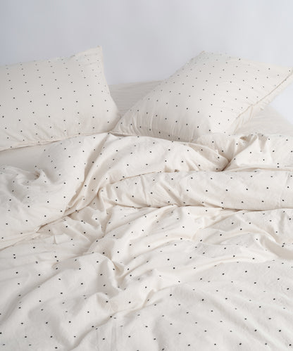 İpliği boyalı noktalı %100 pamuk kumaş dokusu garmentwash nevresim takımı