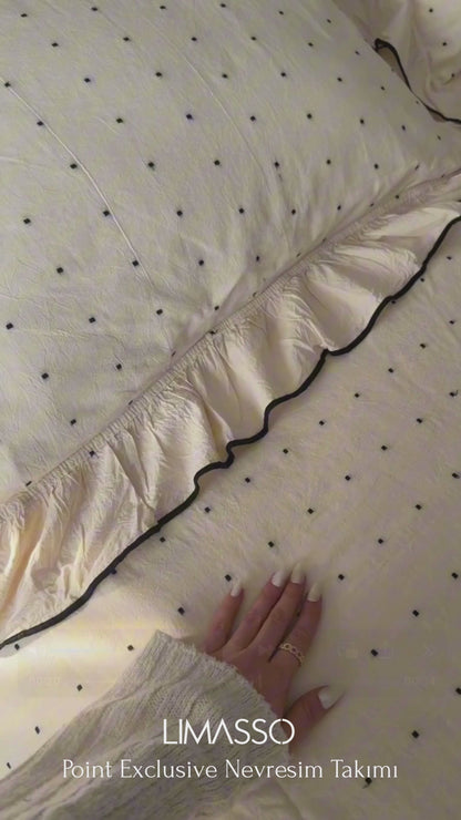 Point 100% Pamuk İpliği Boyalı Fırfırlı Nevresim Takımı