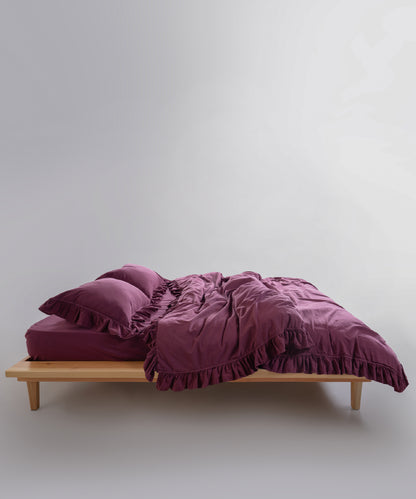 Exclusive Stonewash 100% Yıkanmış Pamuk Nevresim Takımı Raspberry