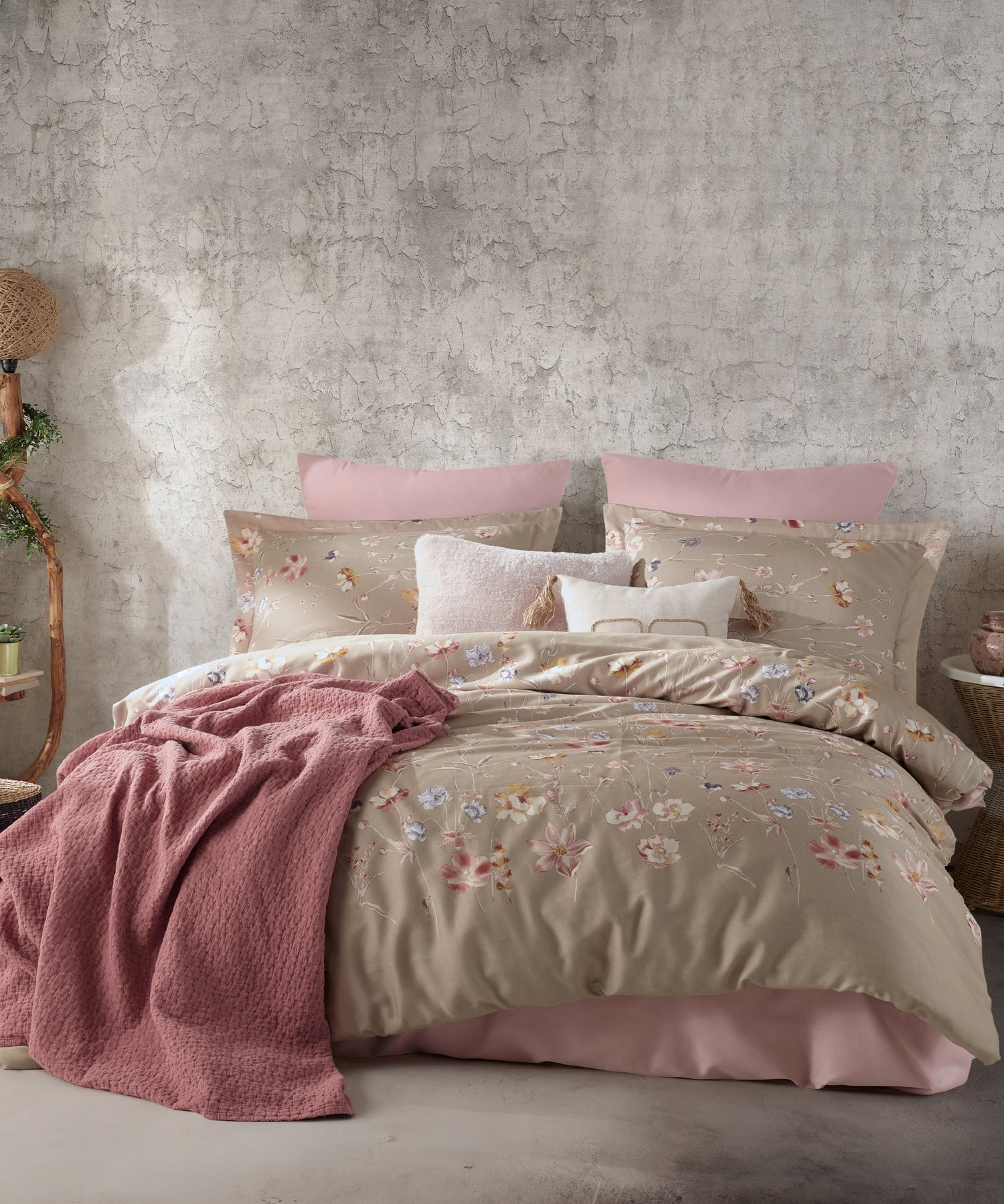 %100 Pamuk Baskılı Saten Nevresim Takımı - Rosabella Pembe