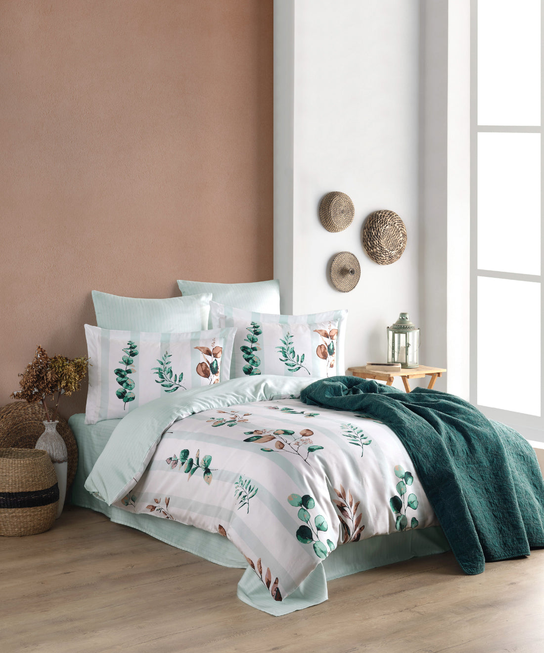 %100 Pamuk Baskılı Saten Nevresim Takımı - Vicanze Yeşil